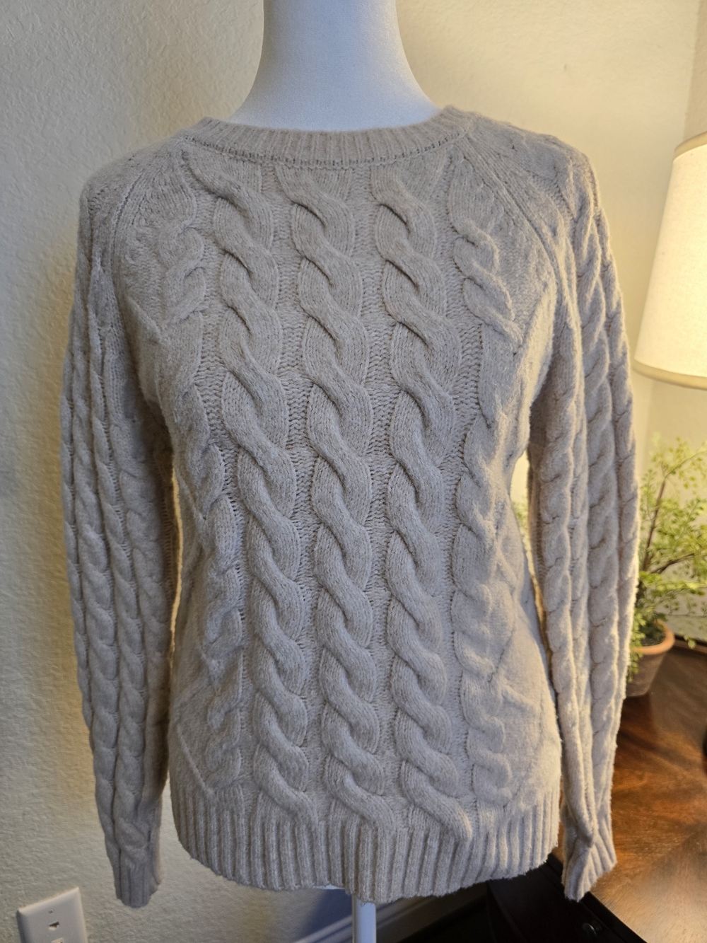 Rachel Zoe Cable-Knit Crewneck Sweater - Beige